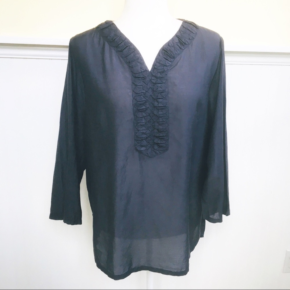 Coldwater Creek Navy Semi-Sheer Blouse M(10/12) - image 1